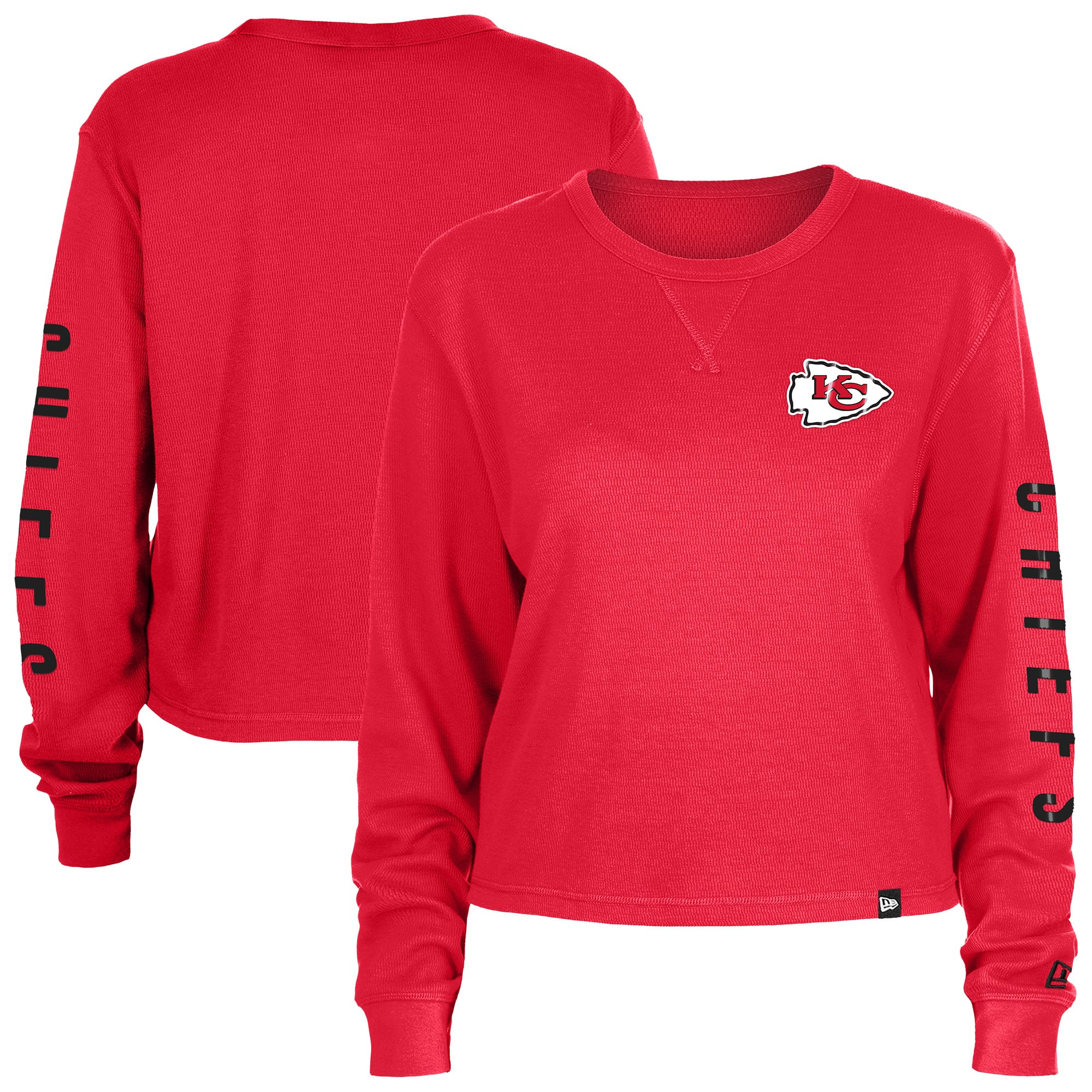 Women's New Era  Red Kansas City Chiefs Sport Night Thermal Long Sleeve Cropped T-Shirt
